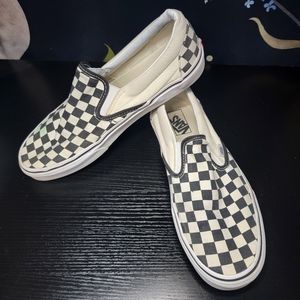 Men's Size 10 Vans Black & Off White Checkerboard Slip-On Shoes